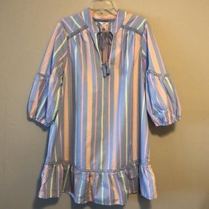crown & ivy Dress Striped Peasant Coastal Plus SZ 1X Blue
